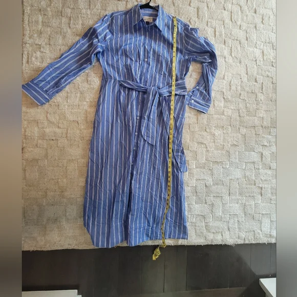 Universal Thread Midi Shirt Dress Blue/White Stripe 100% Cotton Tie Waist Size M - Picture 5 of 11